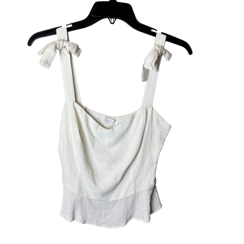 Elodie Linen Bow Tie Crop Tank Top - Small